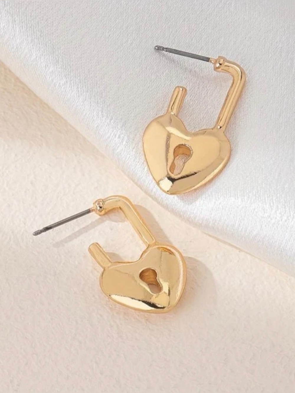 Gold Heart Padlock Drop Earrings